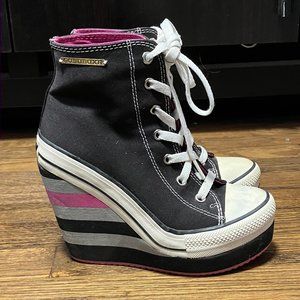 Rock & Candy Goldluxe LULU black wedge striped high top platform sneakers 6